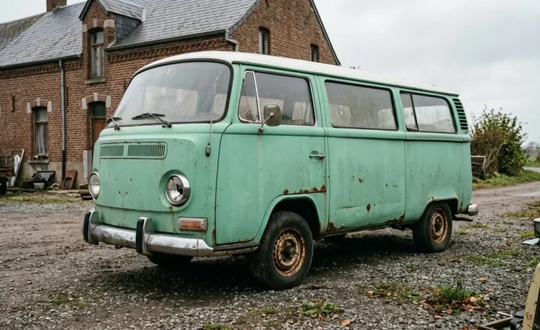 olkswagen Combi T2 vert en état d'origine avant restauration et nettoyage cryogénique.
